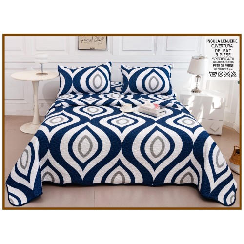Cuvertura cu DOUĂ FEȚE pentru pat dublu din Bumbac Satinat cu model, Matlasata, 230x250cm, CVT61