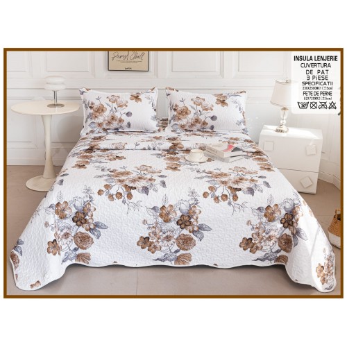 Cuvertura cu DOUĂ FEȚE pentru pat dublu din Bumbac Satinat cu model, Matlasata, 230x250cm, CVT62