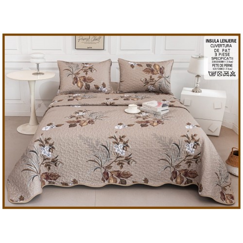 Cuvertura cu DOUĂ FEȚE pentru pat dublu din Bumbac Satinat cu model, Matlasata, 230x250cm, CVT63