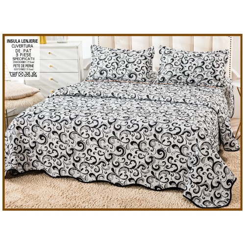 Cuvertura cu DOUĂ FEȚE pentru pat dublu din Bumbac Satinat cu model, Matlasata, 230x250cm, CVT64