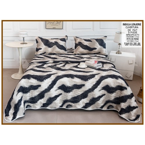 Cuvertura cu DOUĂ FEȚE pentru pat dublu din Bumbac Satinat cu model, Matlasata, 230x250cm, CVT66