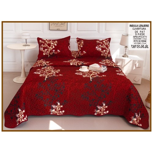 Cuvertura cu DOUĂ FEȚE pentru pat dublu din Bumbac Satinat cu model, Matlasata, 230x250cm, CVT71