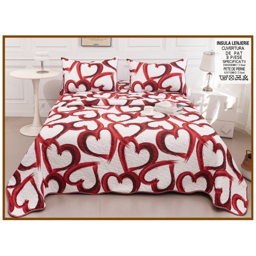 Cuvertura cu DOUĂ FEȚE pentru pat dublu din Bumbac Satinat cu model, Matlasata, 230x250cm, CVT73