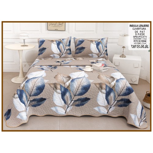 Cuvertura cu DOUĂ FEȚE pentru pat dublu din Bumbac Satinat cu model, Matlasata, 230x250cm, CVT78