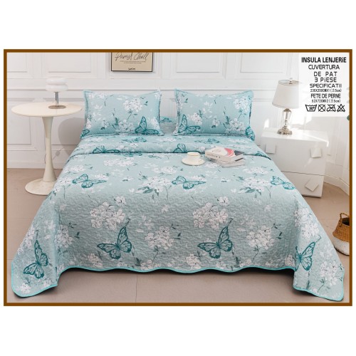 Cuvertura cu DOUĂ FEȚE pentru pat dublu din Bumbac Satinat cu model, Matlasata, 230x250cm, CVT83