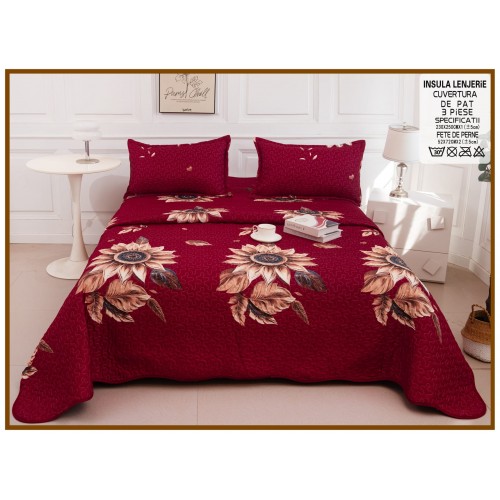 Cuvertura cu DOUĂ FEȚE pentru pat dublu din Bumbac Satinat cu model, Matlasata, 230x250cm, CVT84