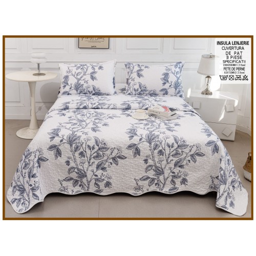 Cuvertura cu DOUĂ FEȚE pentru pat dublu din Bumbac Satinat cu model, Matlasata, 230x250cm, CVT85