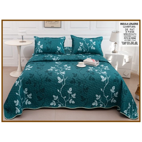 Cuvertura cu DOUĂ FEȚE pentru pat dublu din Bumbac Satinat cu model, Matlasata, 230x250cm, CVT86