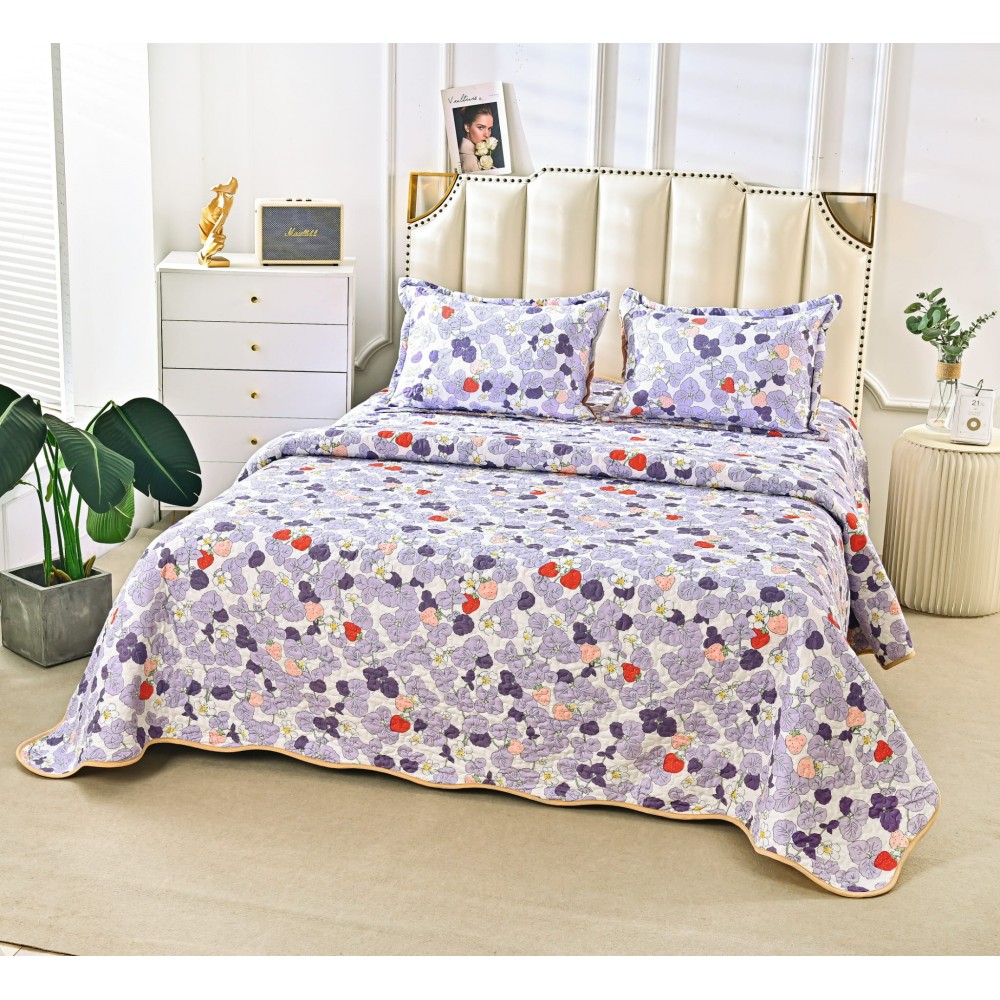 Cuvertura cu DOUĂ FEȚE pentru pat dublu din Bumbac Satinat cu model, Matlasata, 230x250cm, CVT91 Cuverturi matlasate 3 piese