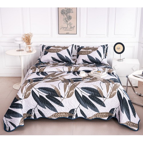 Cuvertura cu DOUĂ FEȚE pentru pat dublu din Bumbac Satinat cu model, Matlasata, 230x250cm, CVT96