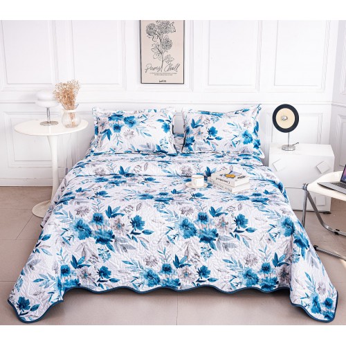 Cuvertura cu DOUĂ FEȚE pentru pat dublu din Bumbac Satinat cu model, Matlasata, 230x250cm, CVT97