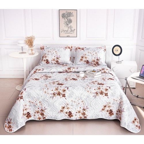 Cuvertura cu DOUĂ FEȚE pentru pat dublu din Bumbac Satinat cu model, Matlasata, 230x250cm, CVT98