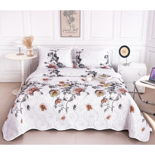 Cuvertura cu DOUĂ FEȚE pentru pat dublu din Bumbac Satinat cu model, Matlasata, 230x250cm, CVT99