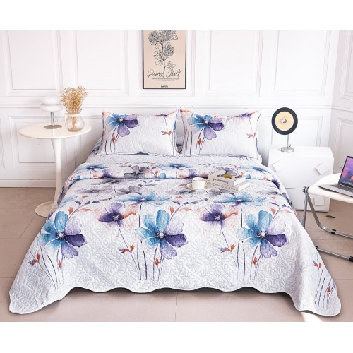 Cuvertura cu DOUĂ FEȚE pentru pat dublu din Bumbac Satinat cu model, Matlasata, 230x250cm, CVT100