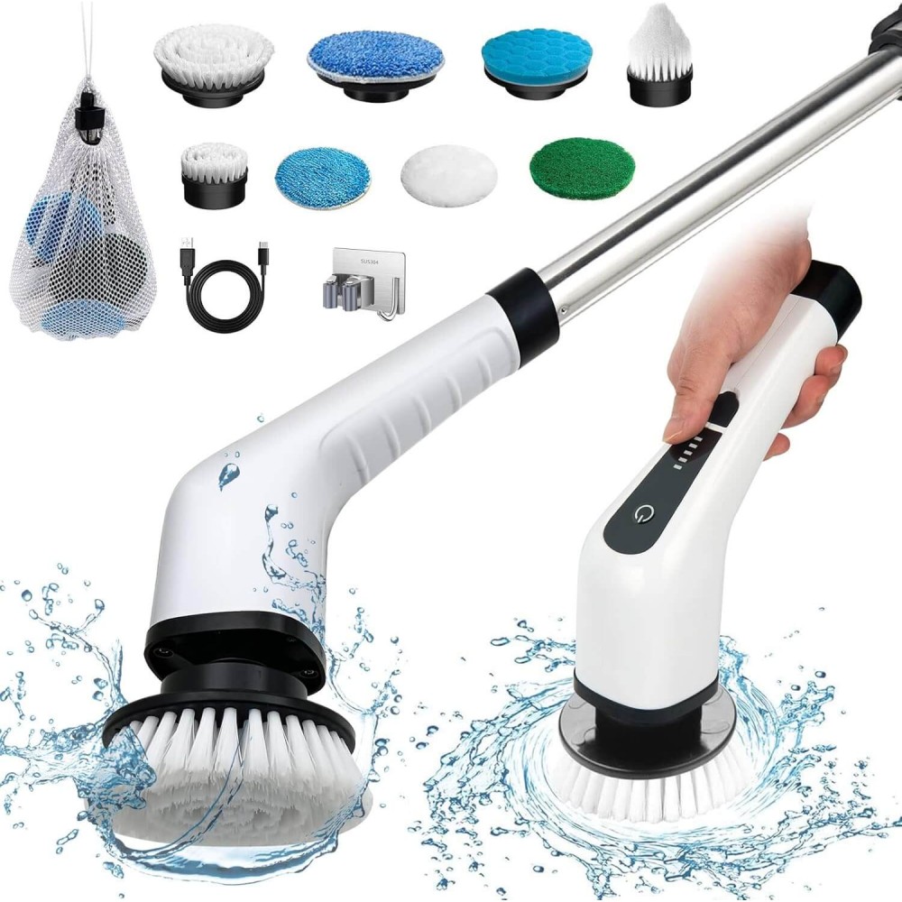 Perie electrica rotativa de curatate 9 in 1 – 9 capete multifunctionale, 2 viteze, maner telescopic PR91