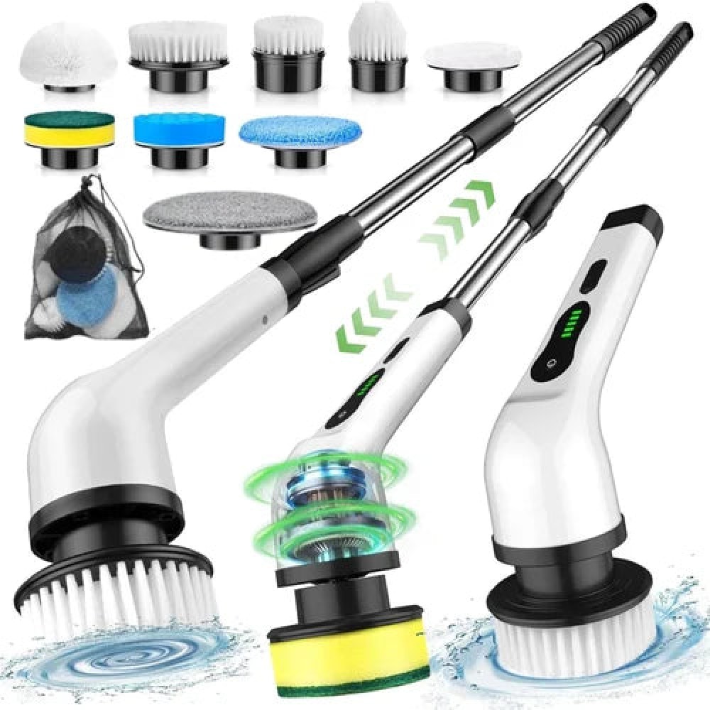 Perie electrica rotativa de curatate 9 in 1 – 9 capete multifunctionale, 2 viteze, maner telescopic PR91