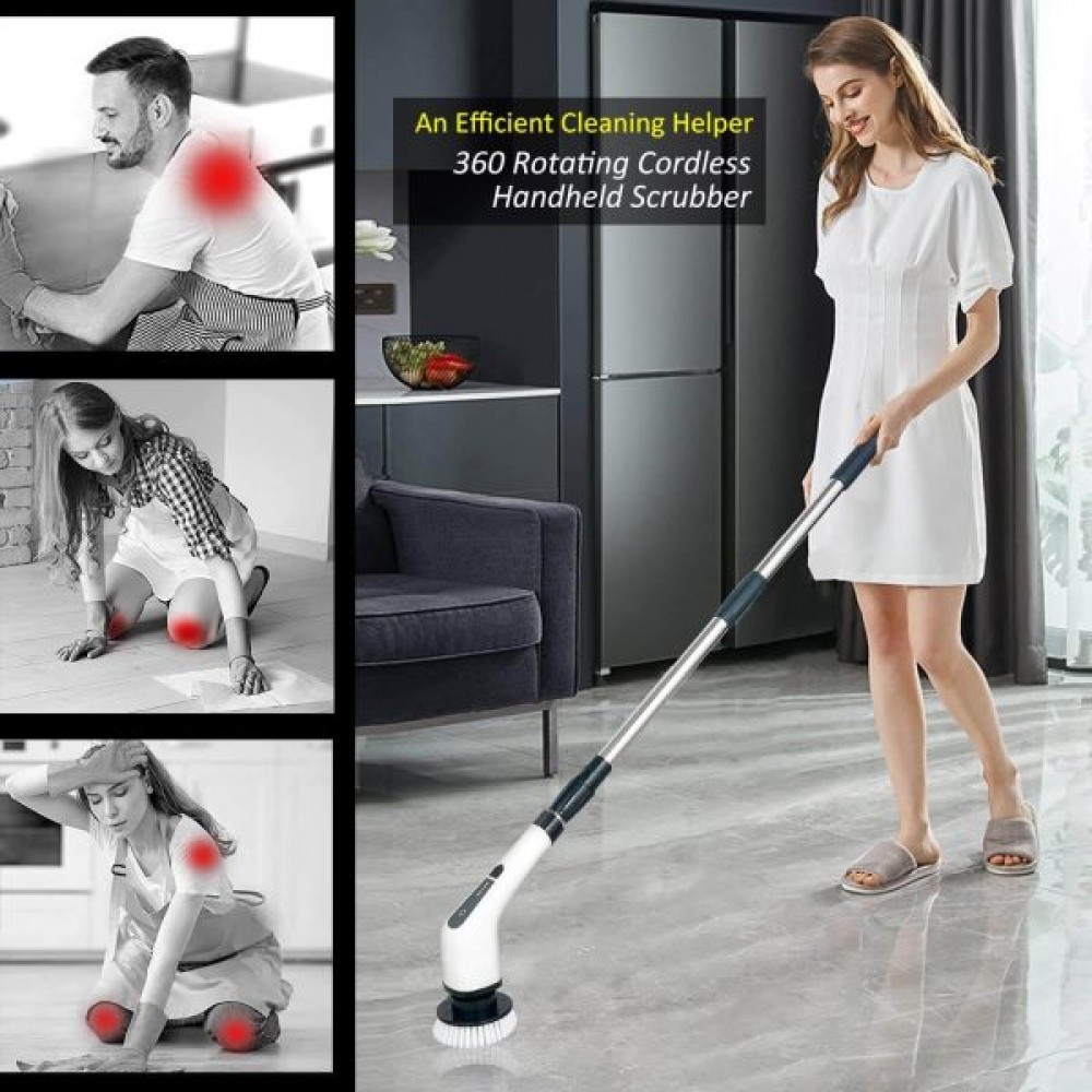 Perie electrica rotativa de curatate 9 in 1 – 9 capete multifunctionale, 2 viteze, maner telescopic PR91