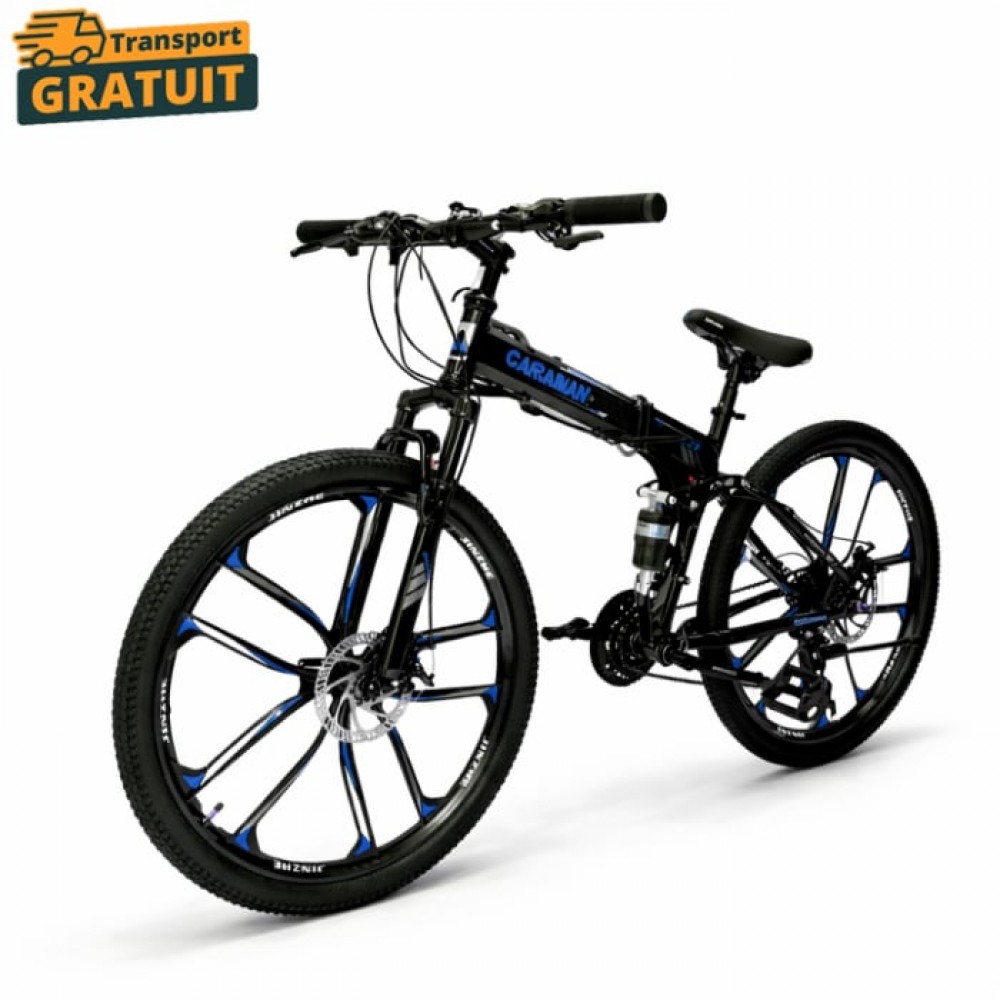 Bicicletă Caraiman, pliabilă, roți 26 inch, cu dublă suspensie, frâne pe disc, albastră 26ZDA BICICLETE ADULTI