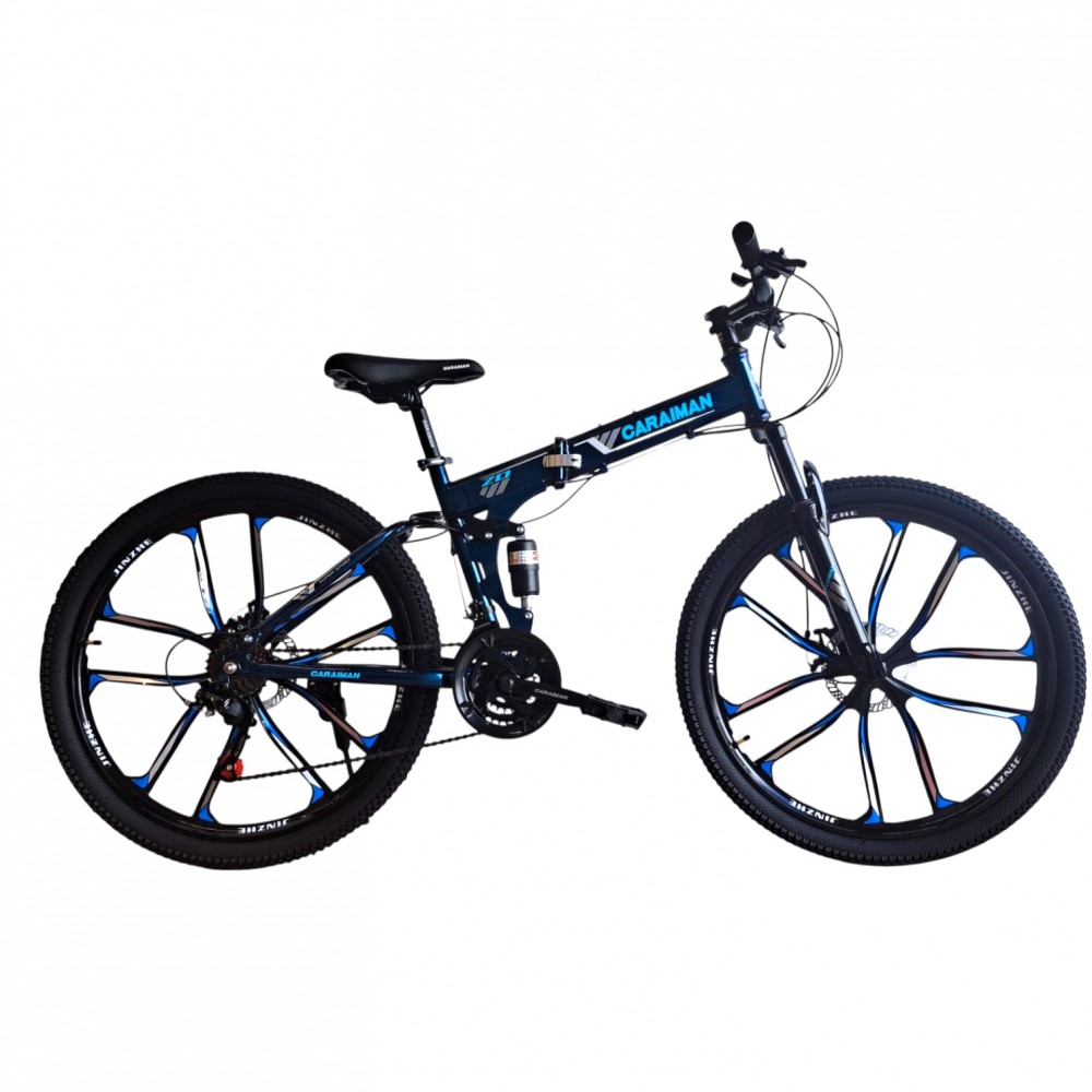 Bicicletă Caraiman, pliabilă, roți 26 inch, cu dublă suspensie, frâne pe disc, albastră 26ZDA BICICLETE ADULTI