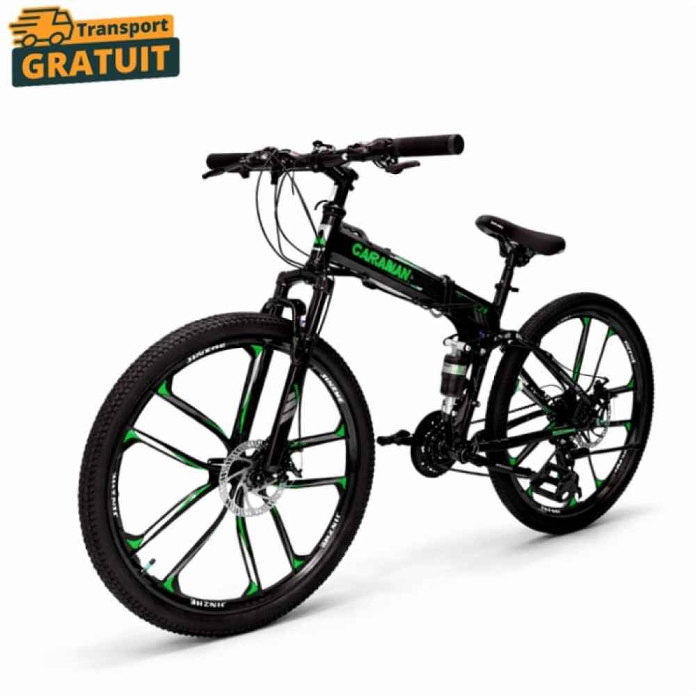 Bicicletă Caraiman, pliabilă, roți 26 inch, cu dublă suspensie, frâne pe disc, VERDE 26ZDV BICICLETE ADULTI