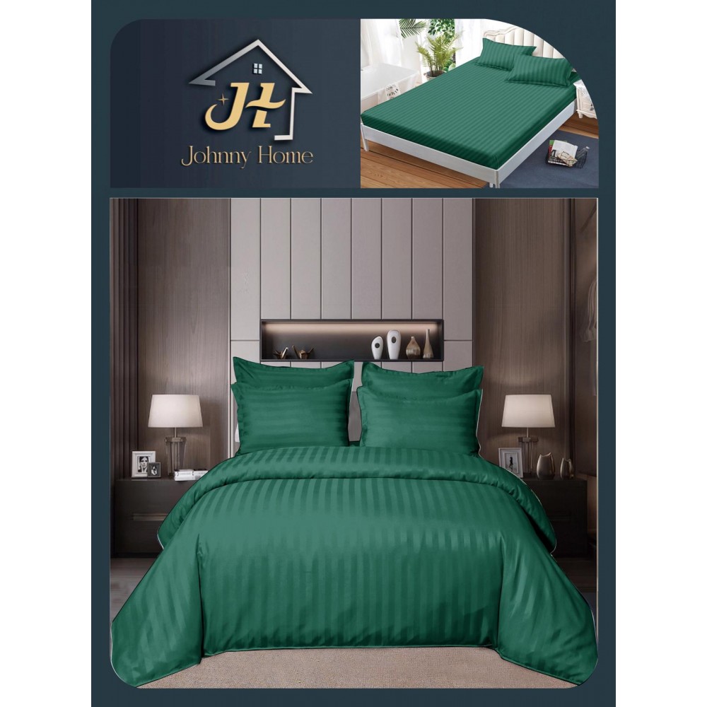 Lenjerie de pat 6 piese Damasc cu elastic 180x200 – VERDE cu dungi LDMY2 LENJERII DIN DAMASC 6 PIESE CU ELASTIC