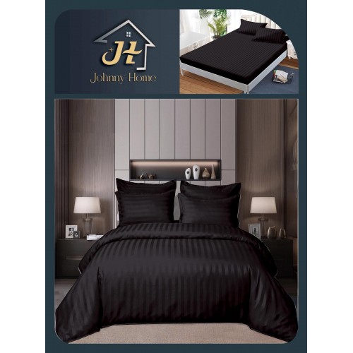 Lenjerie de pat 6 piese Damasc cu elastic 180x200 – NEGRU cu dungi LDMY4