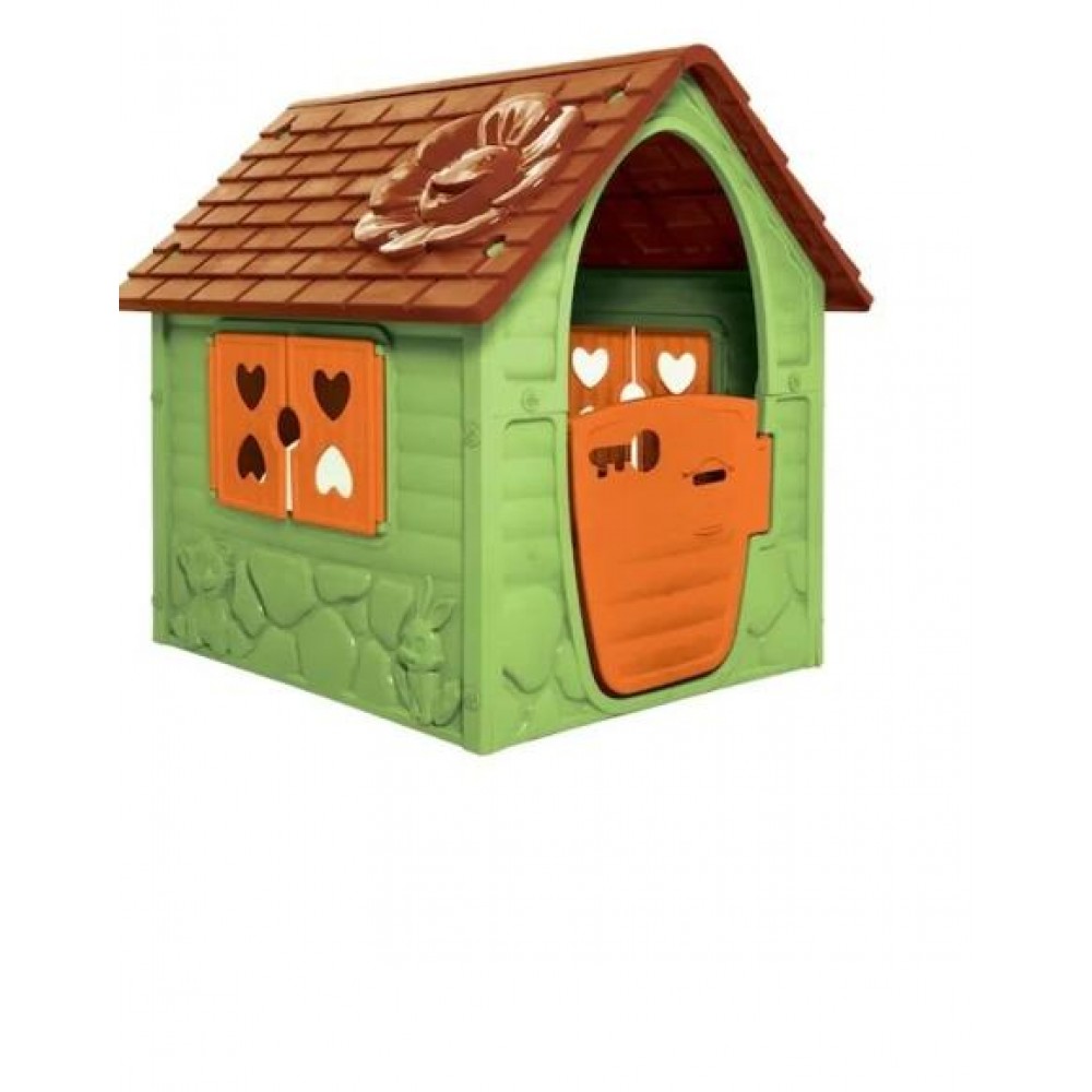 Casuta Mic copii plastic Verde cu acoperis rosu 98 x 90 x 106 cm, LOJ-04