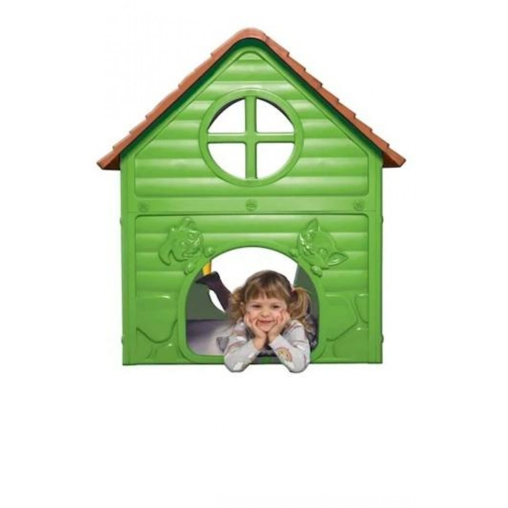 Casuta Mic copii plastic Verde cu acoperis rosu 98 x 90 x 106 cm, LOJ-04