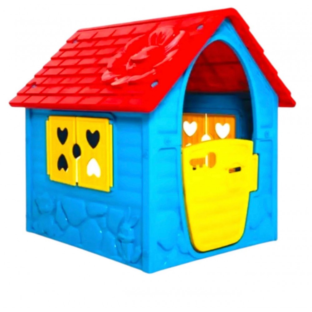 Casuta Mic copii plastic Albastra cu acoperis rosu 98 x 90 x 106 cm, LOJ-06