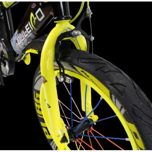Bicicleta copii 3-5 ani cu roti ajutatoare si bidon pentru apa in suport JHT, 12 inch, Galben