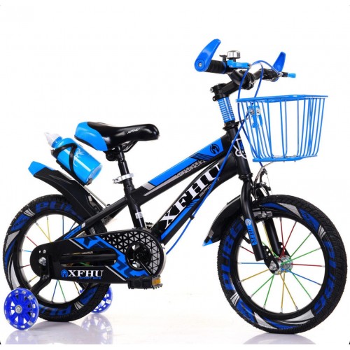 Bicicleta copii 10-14 ani cu roti ajutatoare si bidon pentru apa in suport JHT, 20 inch, albastru