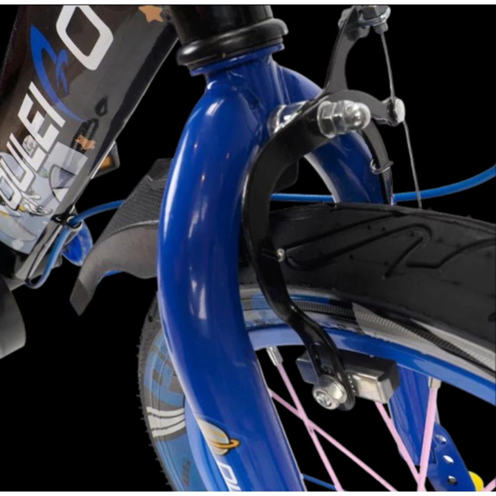 Bicicleta copii 5-7 ani cu roti ajutatoare si bidon pentru apa in suport JHT, 16 inch, albastru