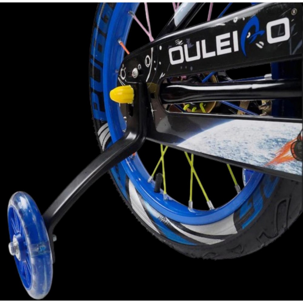 Bicicleta copii 5-7 ani cu roti ajutatoare si bidon pentru apa in suport JHT, 16 inch, albastru