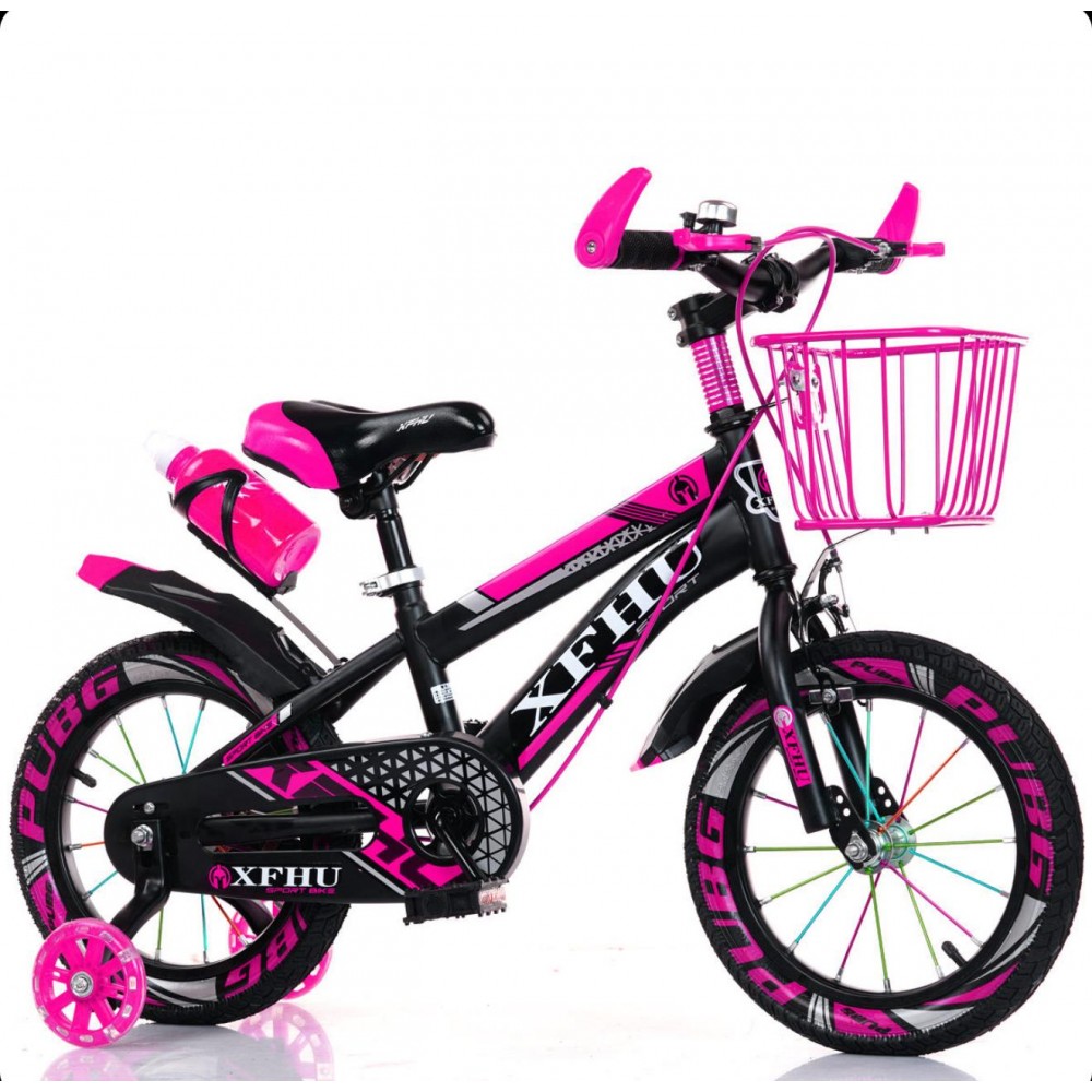 Bicicleta copii 10-14 ani cu roti ajutatoare si bidon pentru apa in suport JHT, 20 inch, Roz