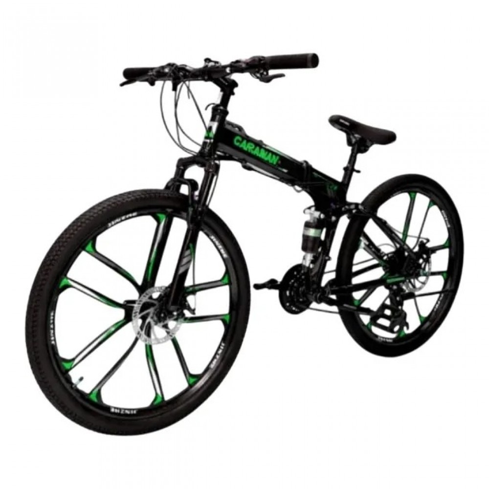 Bicicletă Caraiman, pliabilă, roți 26 inch, cu dublă suspensie, frâne pe disc, VERDE 26ZDV BICICLETE ADULTI
