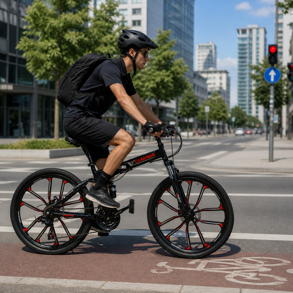 Bicicletă Caraiman, pliabilă, roți 26 inch, cu dublă suspensie, frâne pe disc, albastră 26ZDA BICICLETE ADULTI