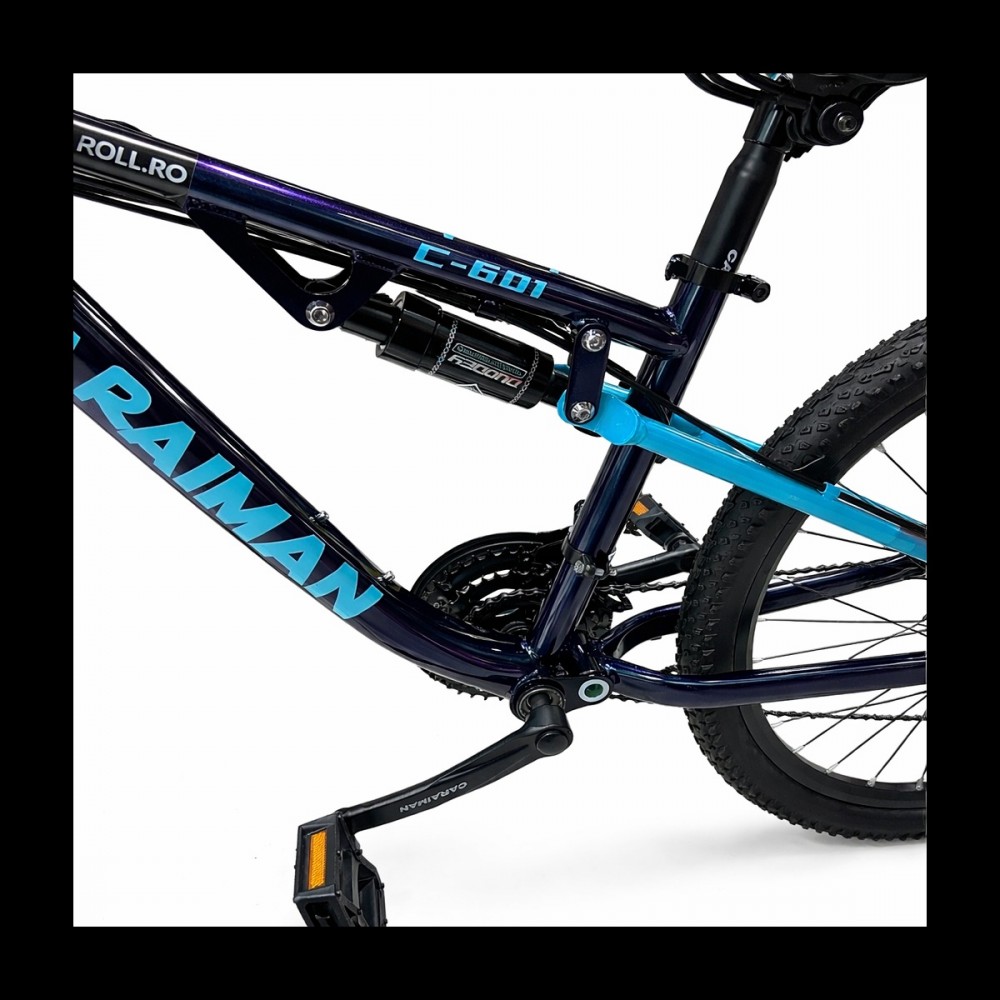 Bicicletă Caraiman, roți 26 inch, cu dublă suspensie, frâne pe disc, 26 GTR-601 Albastru Cameleon BICICLETE ADULTI