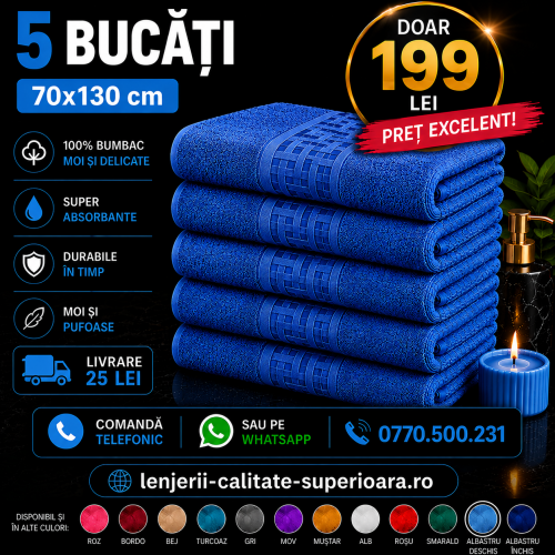 Set 5 Prosoape 70x130 cm Bumbac Premium - Groase, Moi si Absorbante SPROS1
