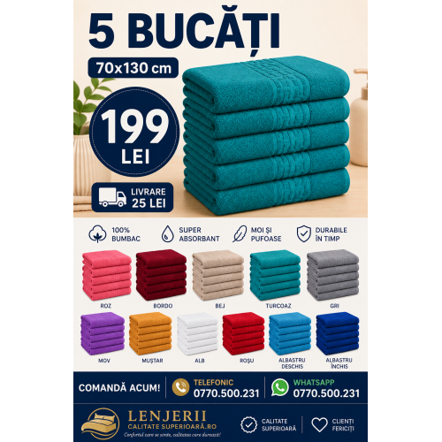 Set 5 Prosoape 70x130 cm Bumbac Premium - Groase, Moi si Absorbante SPROS2