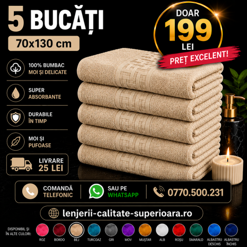 Set 5 Prosoape 70x130 cm Bumbac Premium - Groase, Moi si Absorbante SPROS3