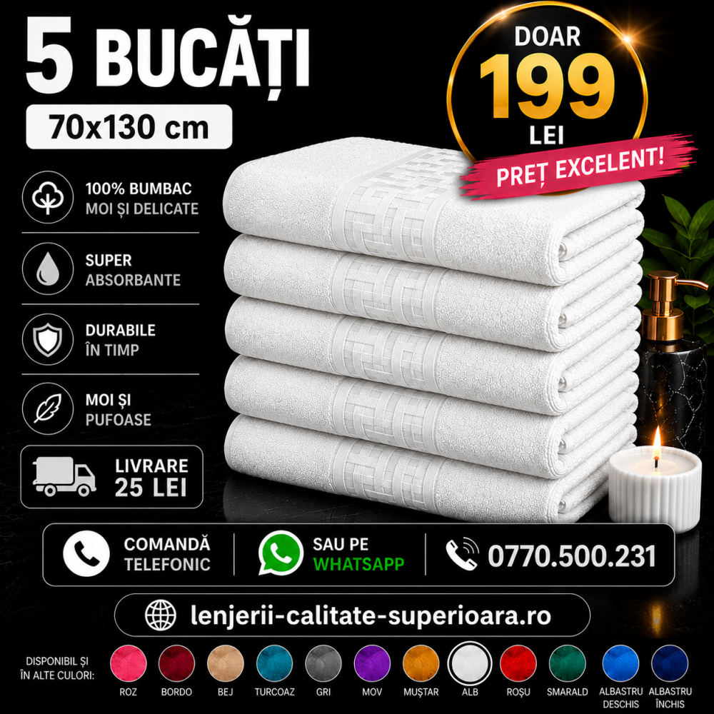 Set 5 Prosoape 70x130 cm Bumbac Premium - Groase, Moi si Absorbante SPROS4 PROSOAPE