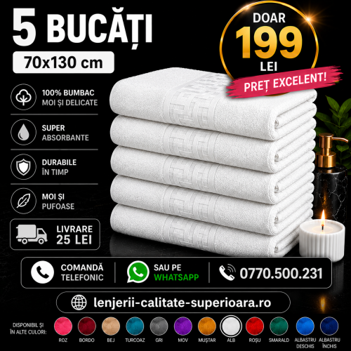 Set 5 Prosoape 70x130 cm Bumbac Premium - Groase, Moi si Absorbante SPROS4