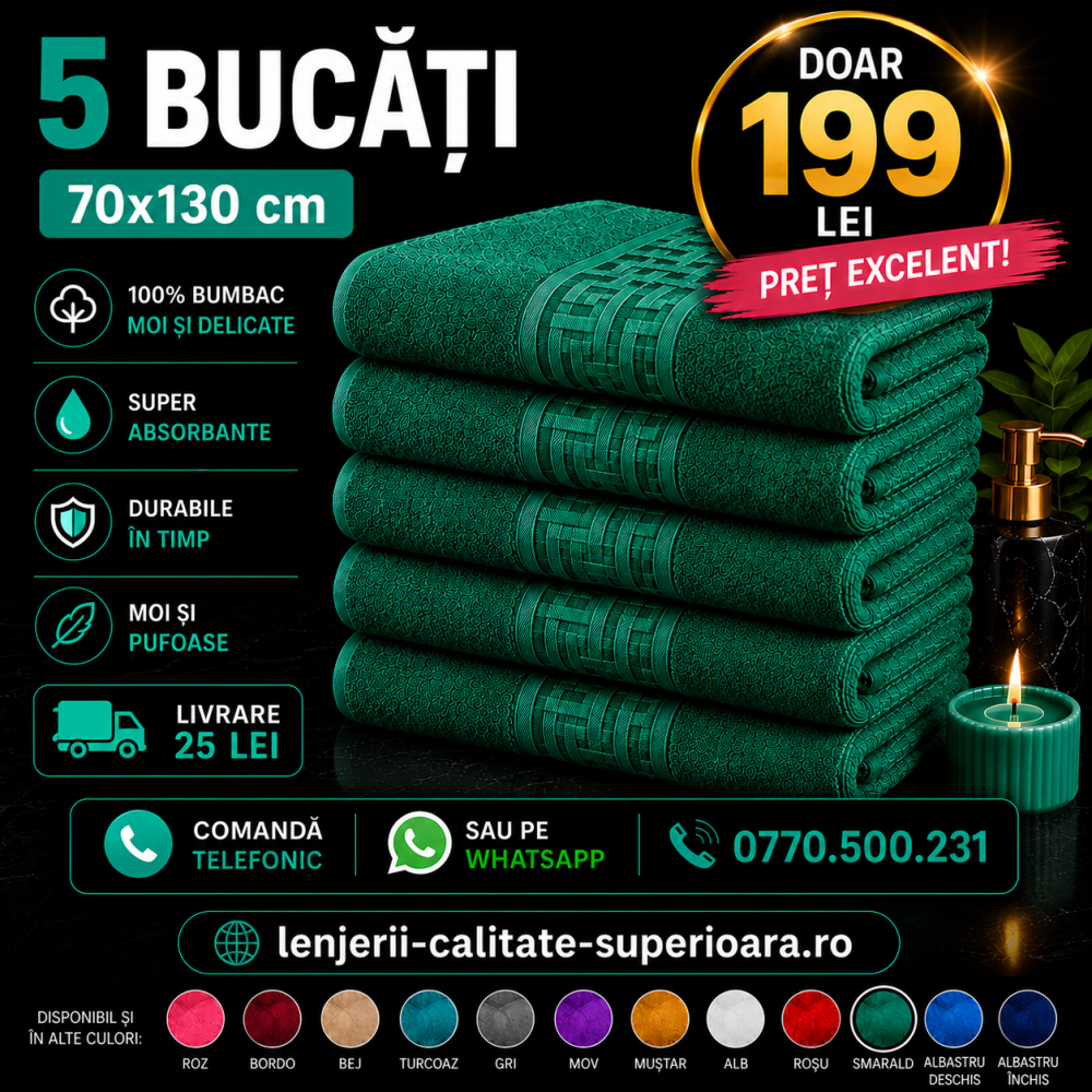 Set 5 Prosoape 70x130 cm Bumbac Premium - Groase, Moi si Absorbante SPROS9 PROSOAPE