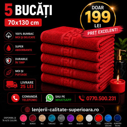 Set 5 Prosoape 70x130 cm Bumbac Premium - Groase, Moi si Absorbante SPROS6