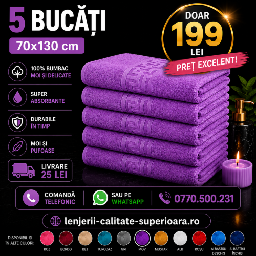 Set 5 Prosoape 70x130 cm Bumbac Premium - Groase, Moi si Absorbante SPROS7