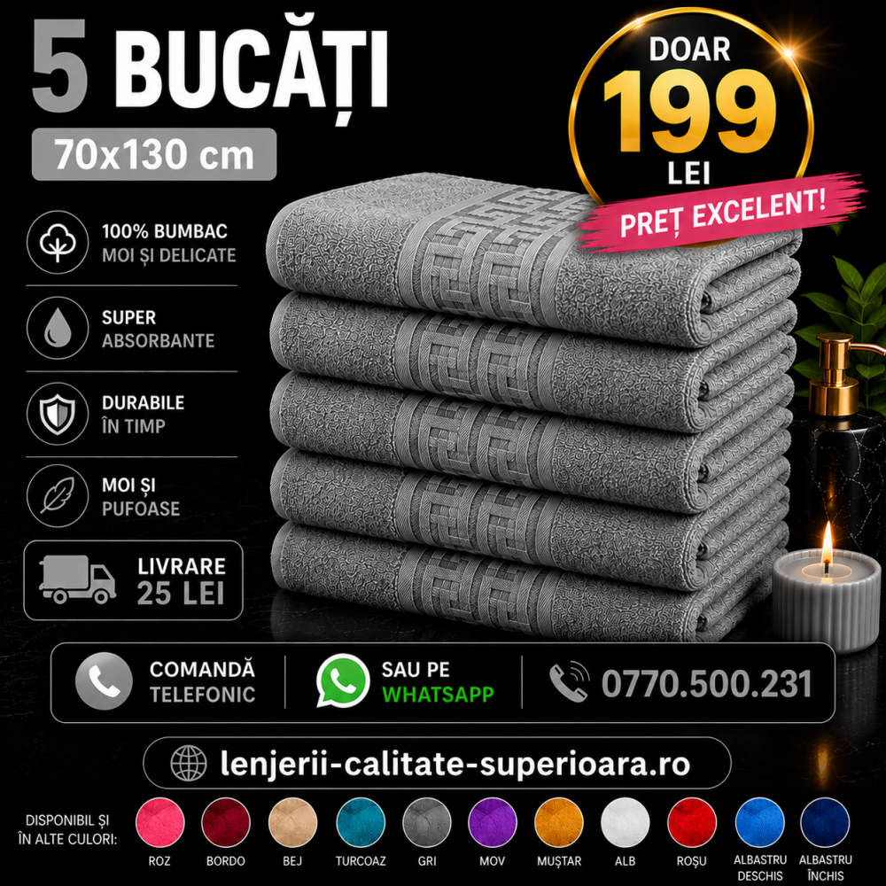Set 5 Prosoape 70x130 cm Bumbac Premium - Groase, Moi si Absorbante SPROS8 PROSOAPE