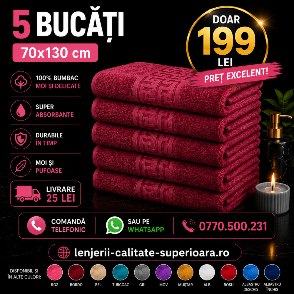 Set 5 Prosoape 70x130 cm Bumbac Premium - Groase, Moi si Absorbante SPROS10 PROSOAPE