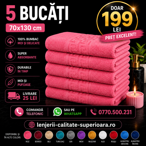 Set 5 Prosoape 70x130 cm Bumbac Premium - Groase, Moi si Absorbante SPROS11