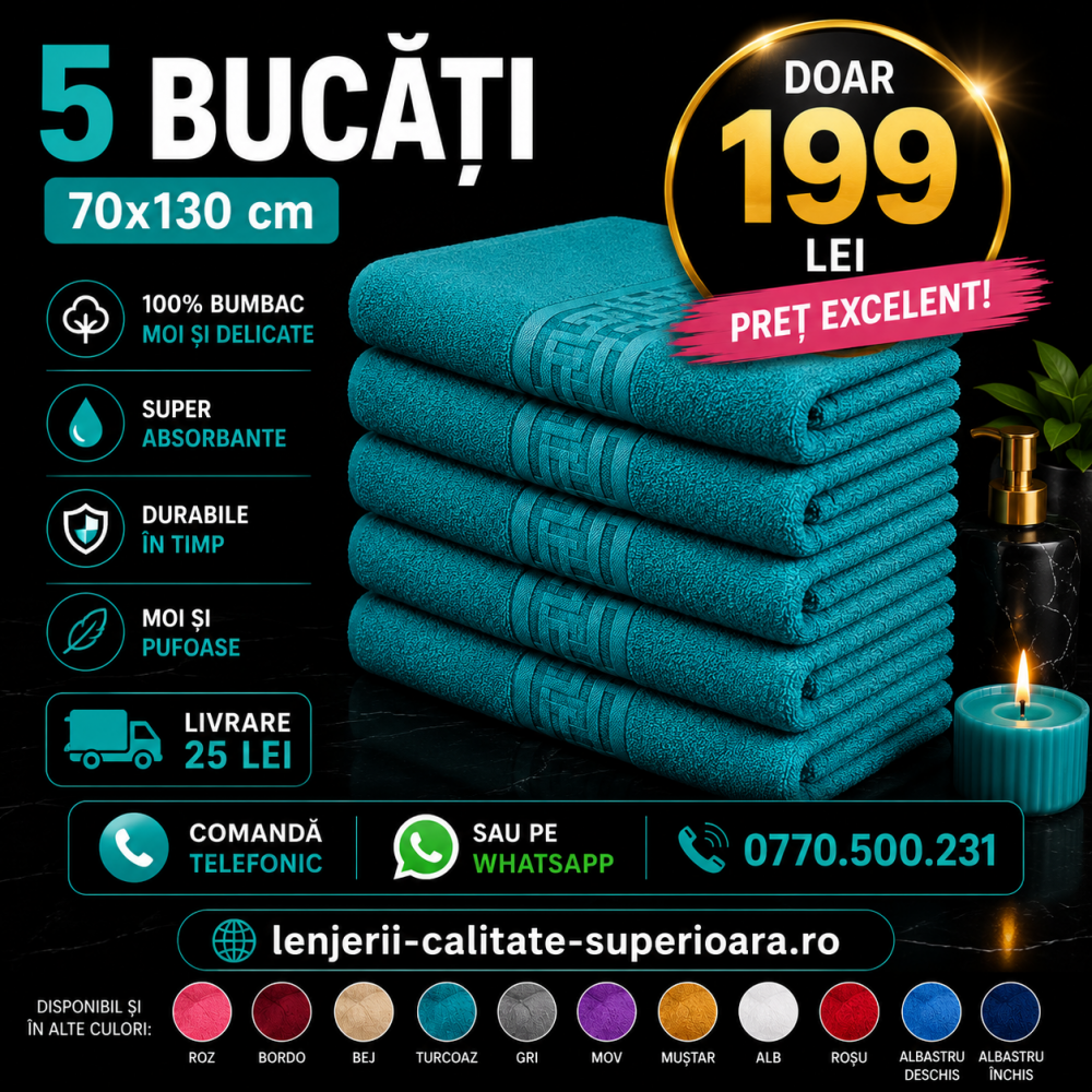 Set 5 Prosoape 70x130 cm Bumbac Premium - Groase, Moi si Absorbante SPROS12 PROSOAPE