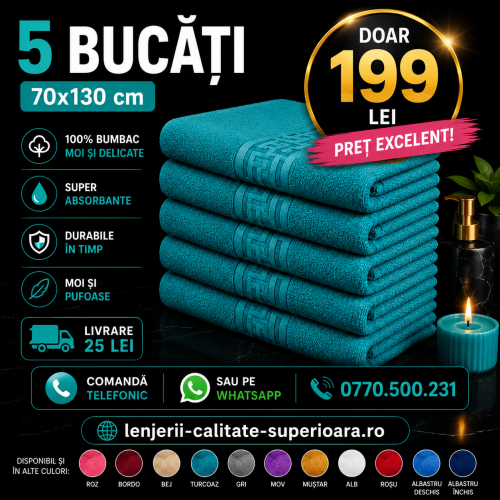 Set 5 Prosoape 70x130 cm Bumbac Premium - Groase, Moi si Absorbante SPROS12